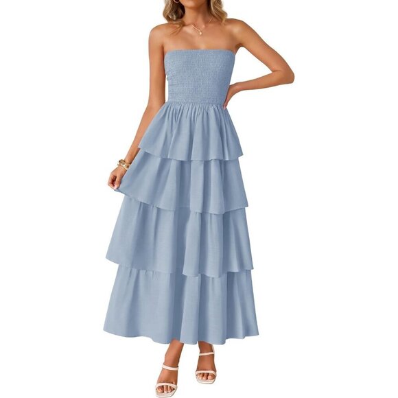 No Brand Dresses & Skirts - ✨ Women‘s Blue Boho Strapless Maxi Sleeveless Off Shoulder Smocked Long Sundress